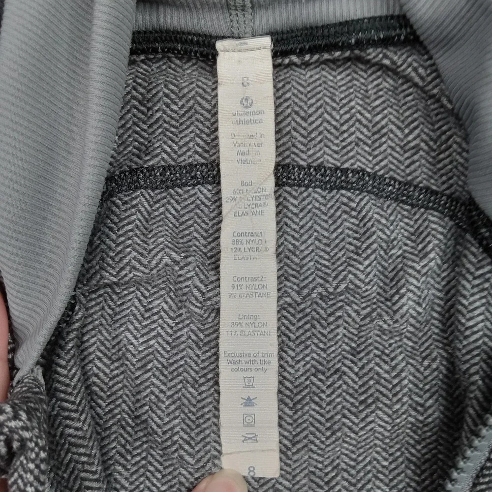 Lululemon Jacket Womens 8‎ Gray Herringbone Stride Hooded Full Zip Thumbholes
